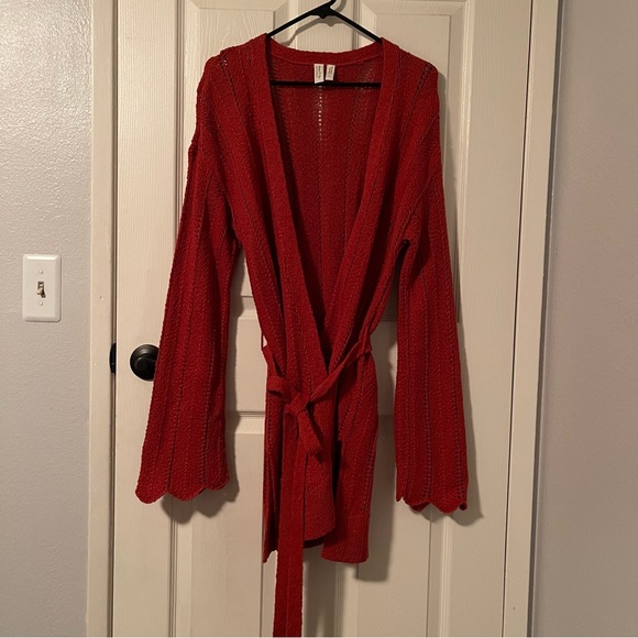 Anthropologie Meadow Rue Priscilla Pointelle Cardigan in Rust Red size M - Picture 5 of 10